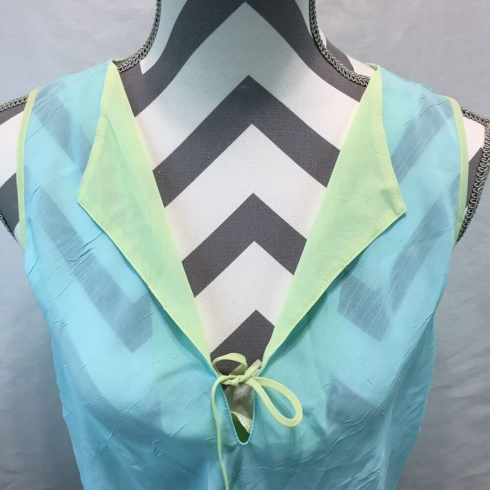 JONES NEW YORK Sheer Pajamas Top Only Cami Sleeveless Tie Front Light Blue XL B5